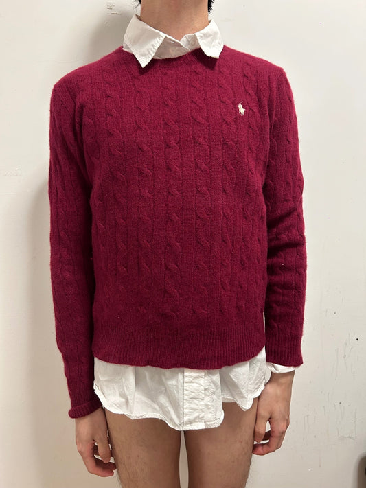 Polo Ralph Lauren Burgundy Cable Knit Wool Cashmere Jumper