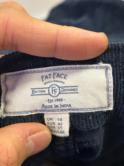 FatFace Navy Corduroy Straight Leg Trousers | UK 14 British Soft Cotton Blend