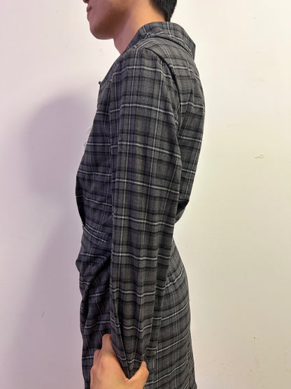 Korean Grey Plaid Lace Cuff Mini Dress Dark Academia UK 14
