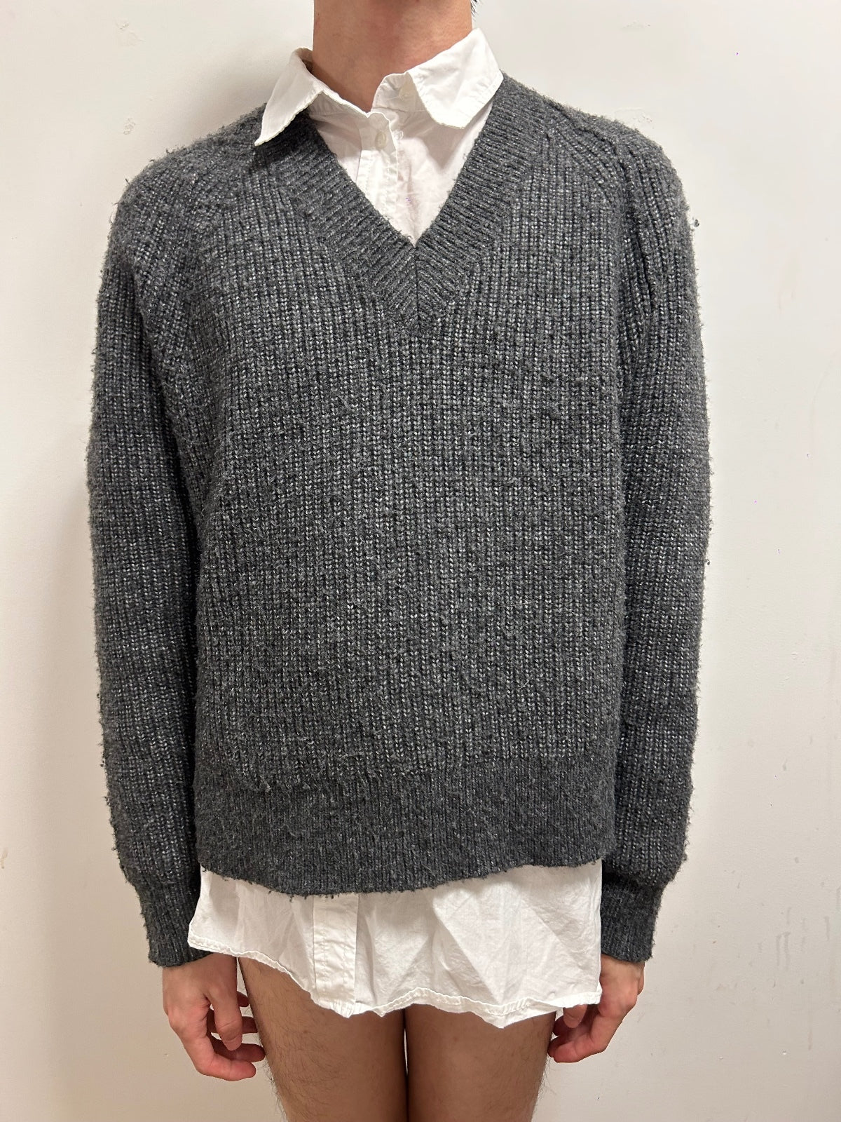 Replay Recycled Grey V-Neck Knit Jumper | Size L