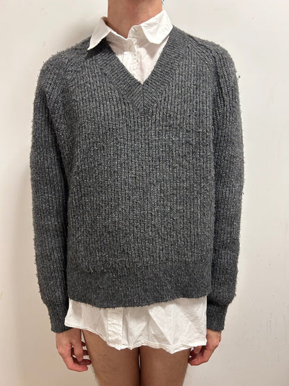 Replay Recycled Grey V-Neck Knit Jumper | Size L