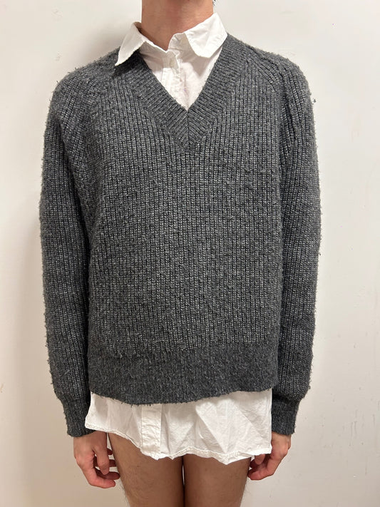 Replay Recycled Grey V-Neck Knit Jumper | Size L
