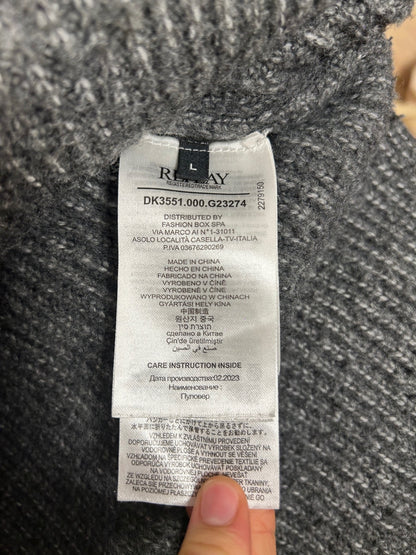 Replay Recycled Grey V-Neck Knit Jumper | Size L
