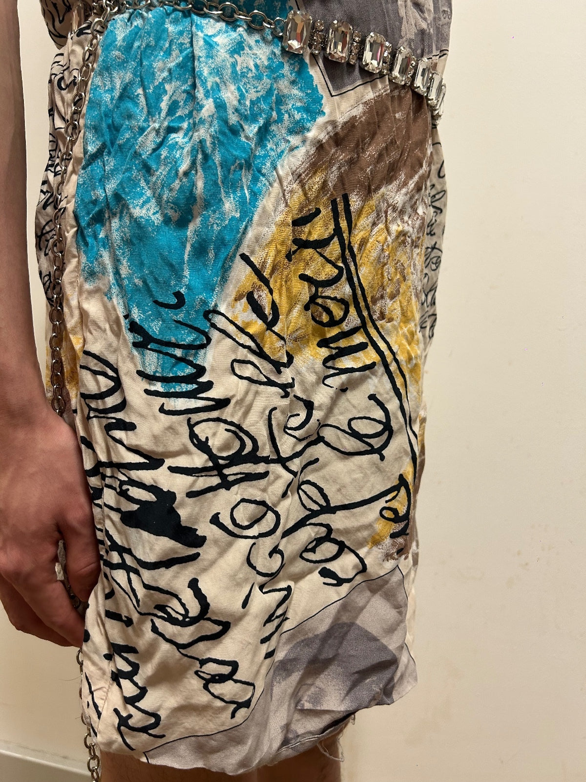 French Abstract Art Print Dress | Sleeveless Midi Dress  UK 12 Paris Boutique