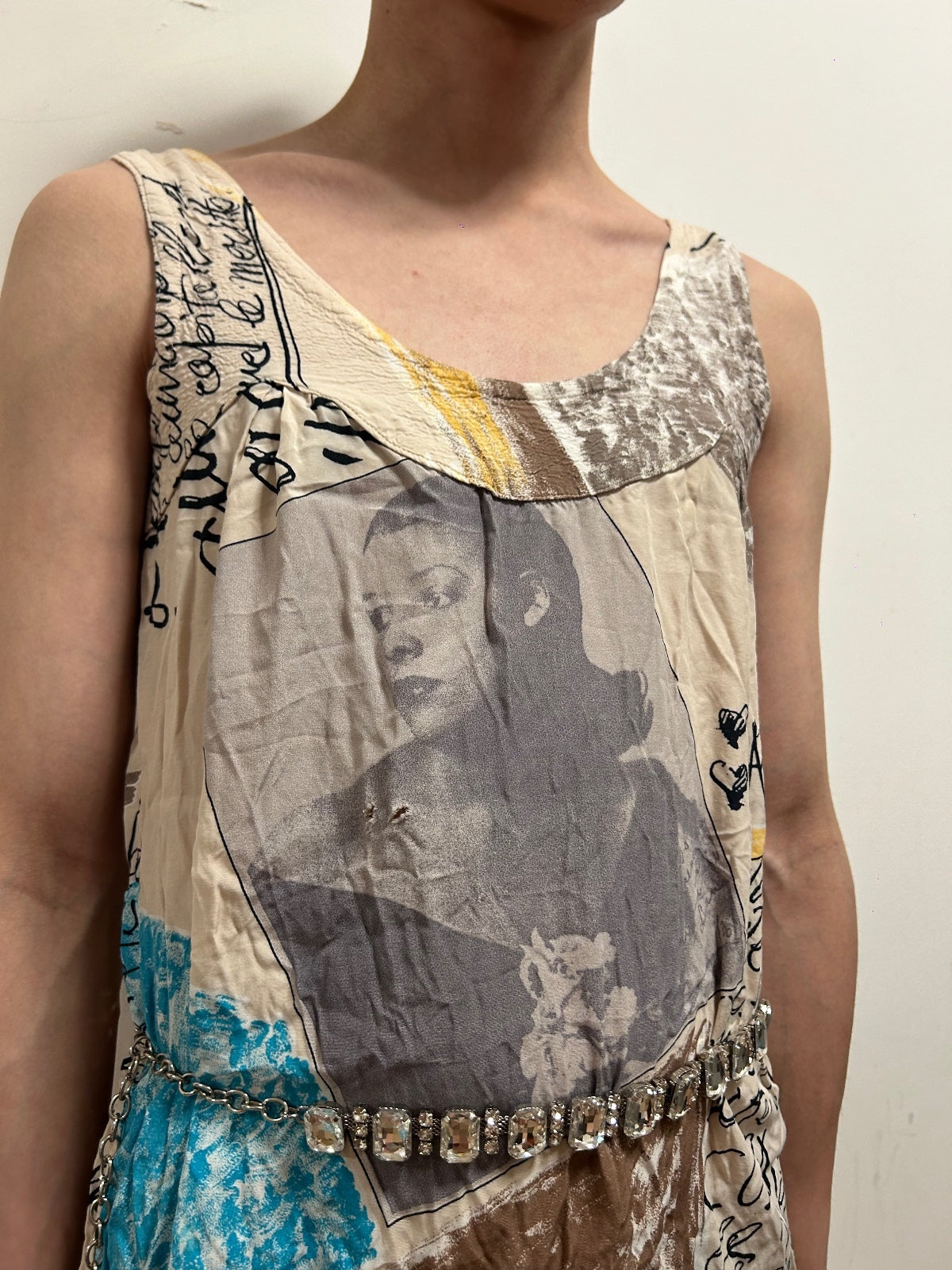 French Abstract Art Print Dress | Sleeveless Midi Dress  UK 12 Paris Boutique