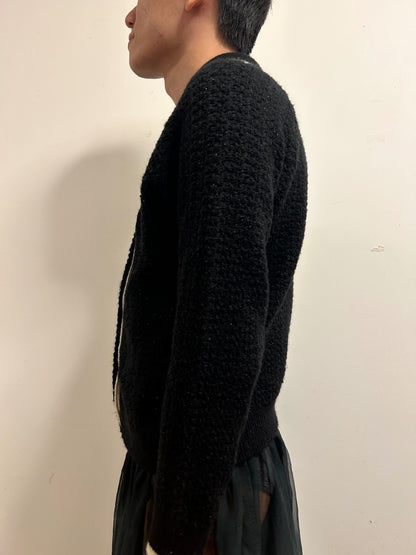 Teenie Weenie Teddy Bear Heart Button Bouclé Knit Cardigan | Size 165/88A