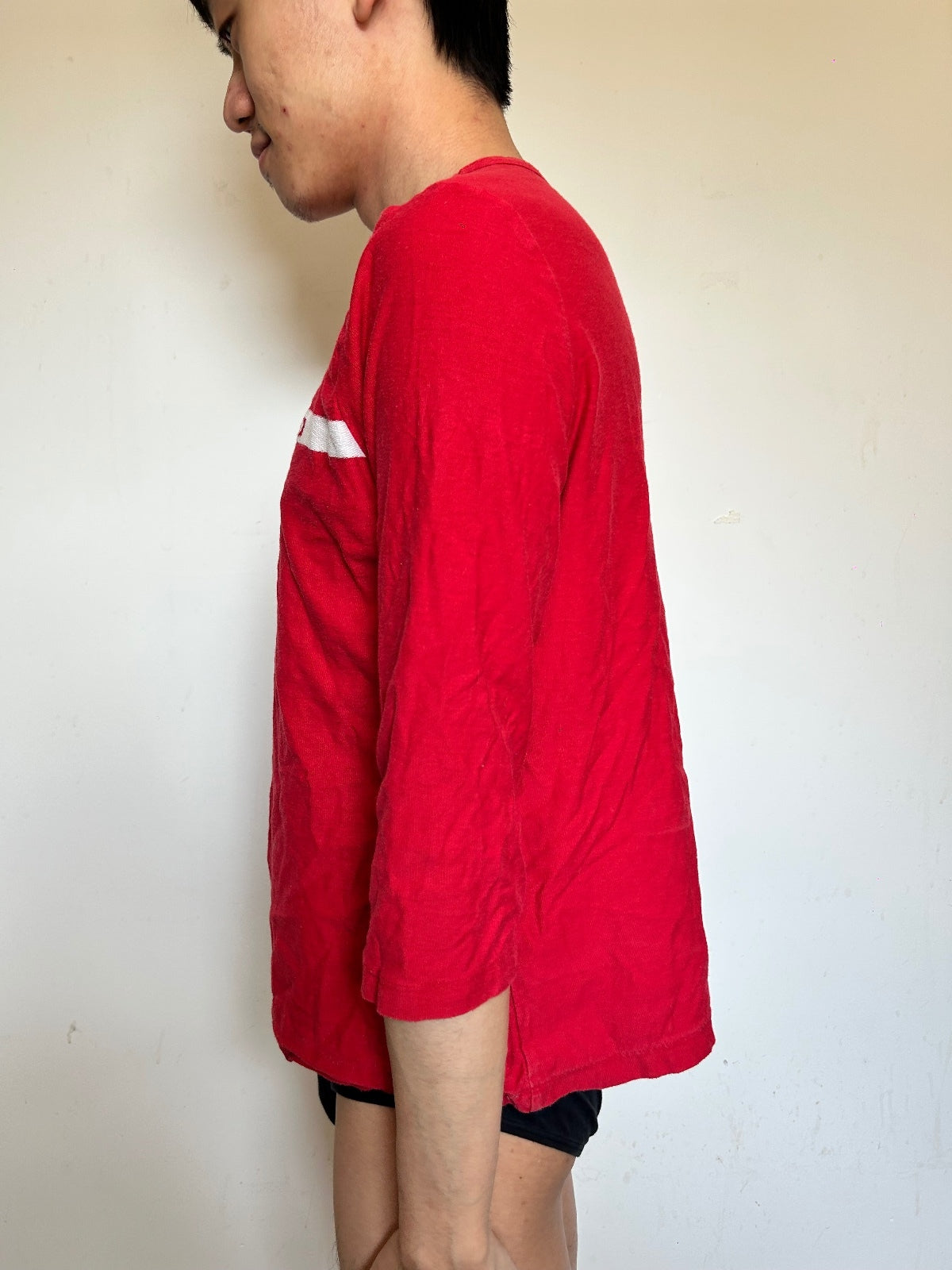 Desigual Red Graphic Long Sleeve Cotton Top | Statement Logo Stripe Tee L