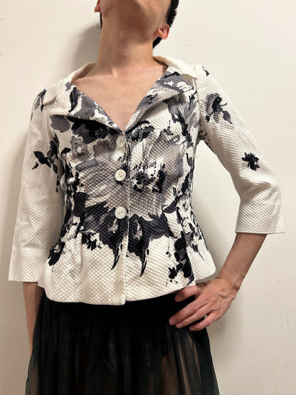 Renato Nucci Paris Textured Floral Tailored Jacket | Size 38