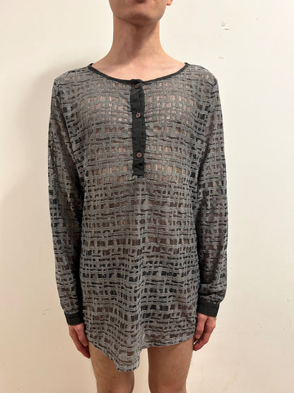 Comma Casual Identity Open-Weave Knit Top EU 40 Grey Semi-Sheer Long Sleeve