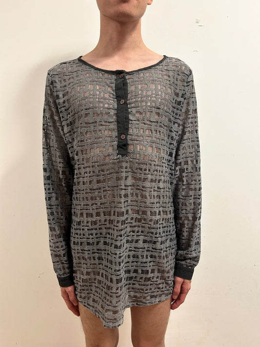Comma Casual Identity Open-Weave Knit Top EU 40 Grey Semi-Sheer Long Sleeve