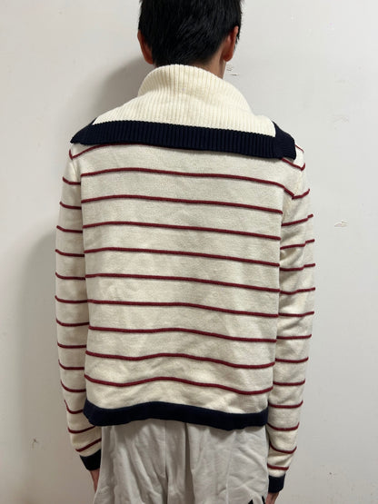 NPAUD Breton Stripe Knit Cardigan │ Gold Button │ Size L
