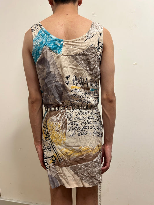 French Abstract Art Print Dress | Sleeveless Midi Dress  UK 12 Paris Boutique