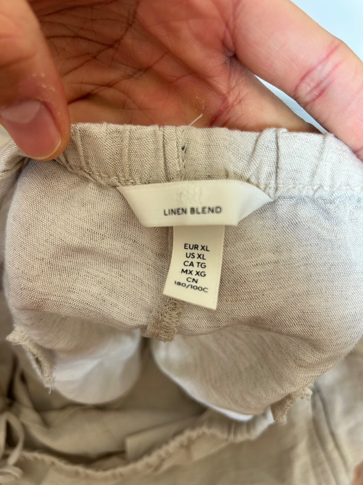 Linen Blend Wide Leg Drawstring Trousers | Relaxed Beige Summer Trousers XL