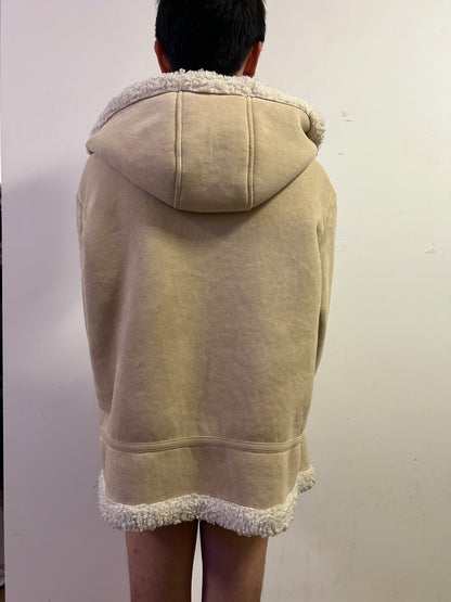 Zolla Reversible Teddy Fleece Faux Suede Hooded Jacket Double-Sided Winter Coat
