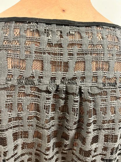Comma Casual Identity Open-Weave Knit Top EU 40 Grey Semi-Sheer Long Sleeve