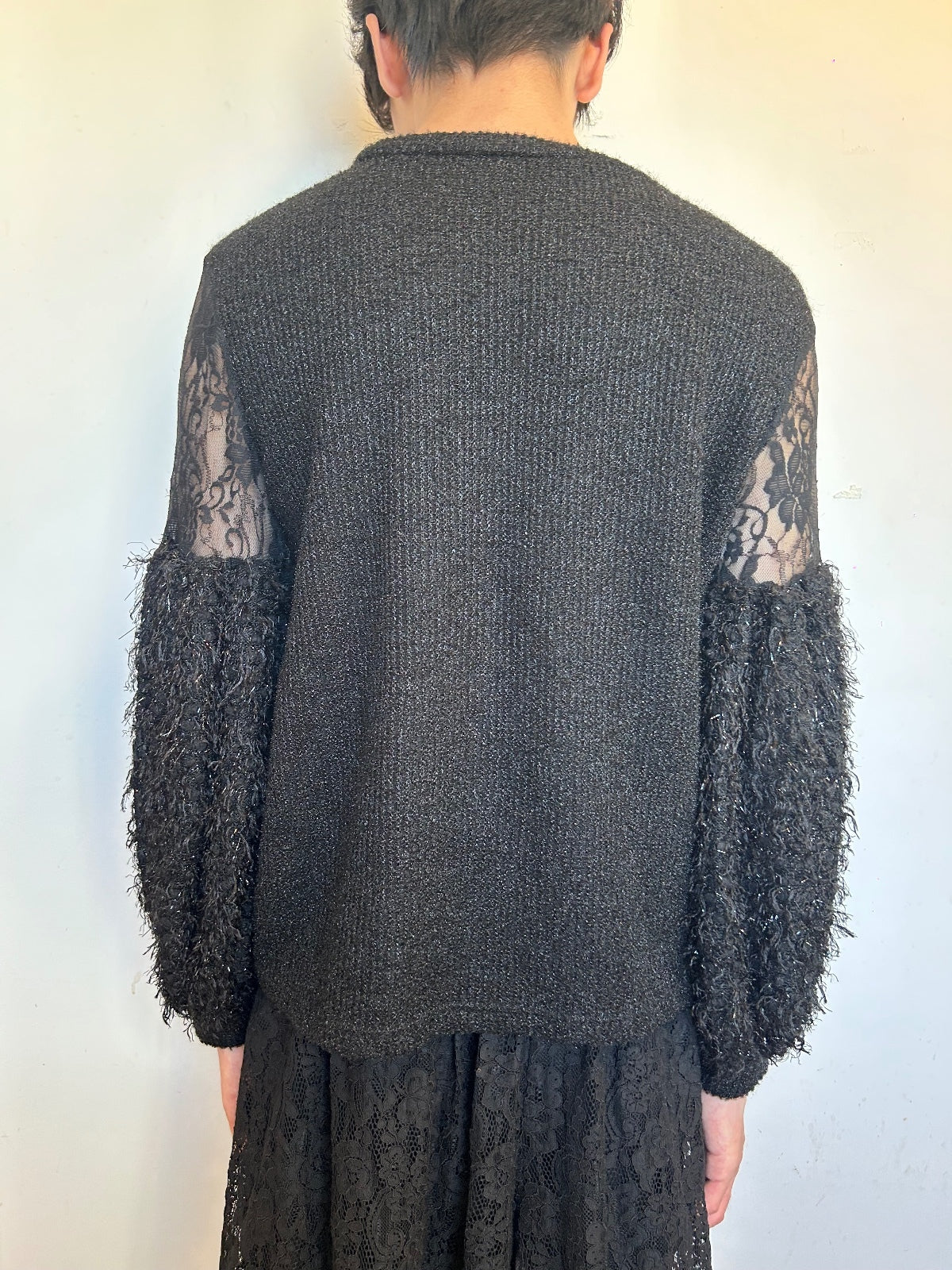 Black Lace Balloon Sleeve Knit Jumper | Sheer Floral Lace Gothic RomantiSweater