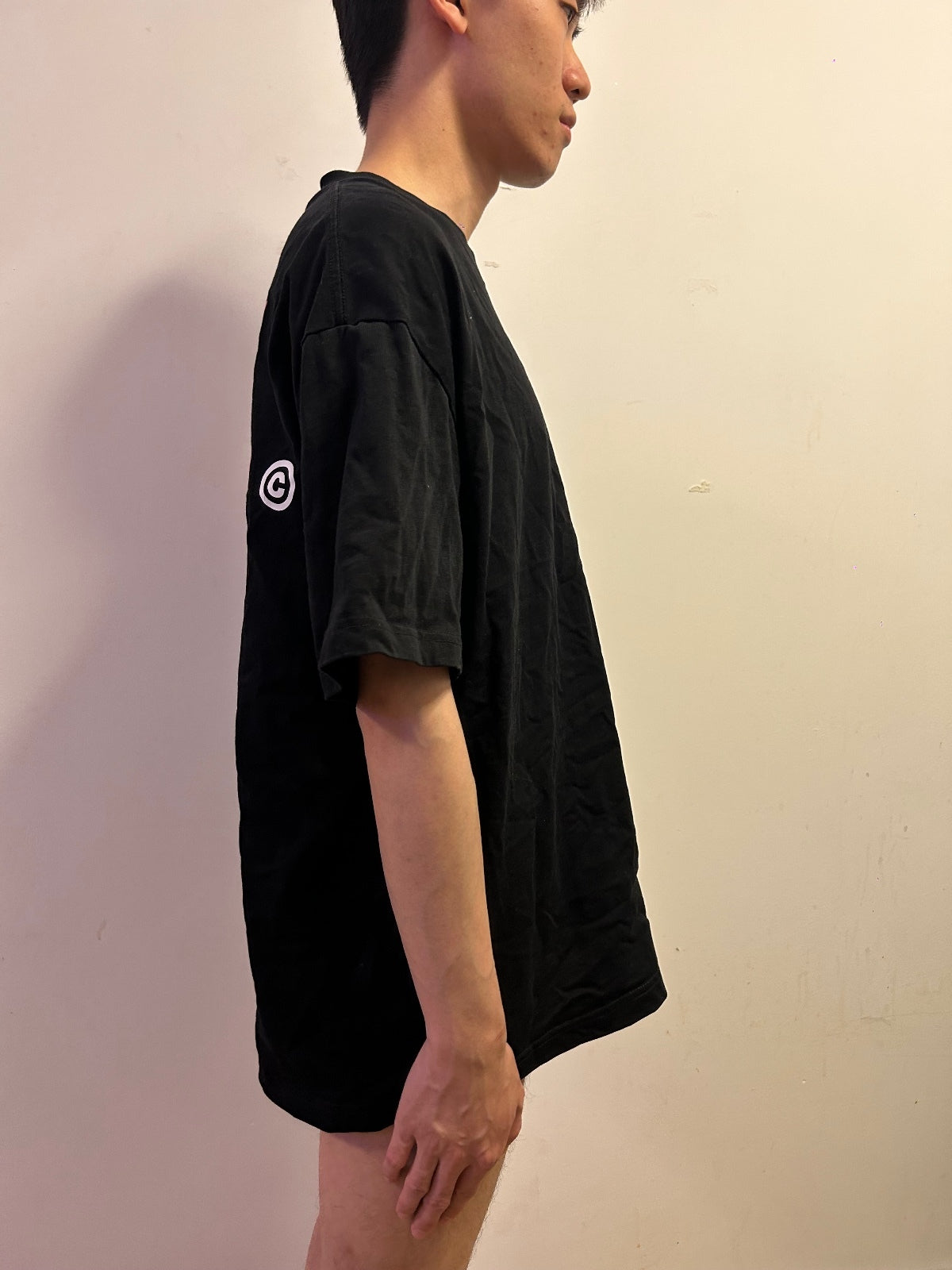Suamoment Oversized Black Graphic T-Shirt Pink Logo 100% Cotton Size L
