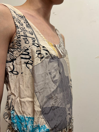 French Abstract Art Print Dress | Sleeveless Midi Dress  UK 12 Paris Boutique