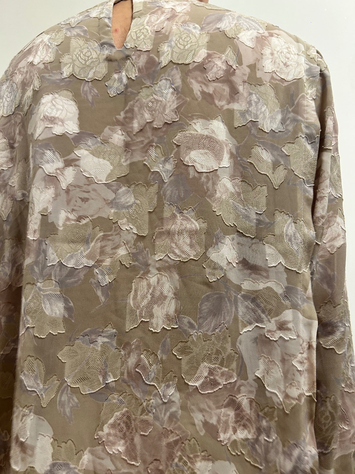 French Vintage Floral Blouse UK 16 Romantic Textured Long Sleeve  Neutral Beige