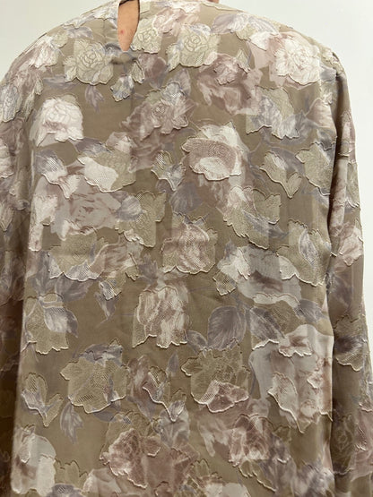 French Vintage Floral Blouse UK 16 Romantic Textured Long Sleeve  Neutral Beige