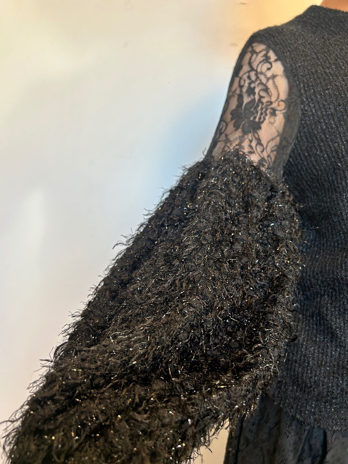 Black Lace Balloon Sleeve Knit Jumper | Sheer Floral Lace Gothic RomantiSweater