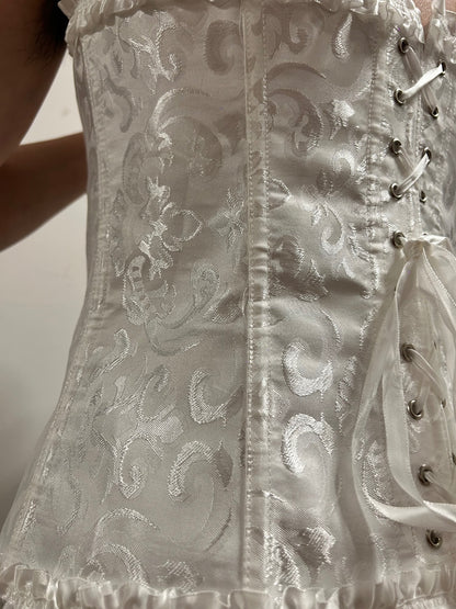 Ivory Satin Jacquard Lace-Up Corset Bustier | XXL Victorian Coquette Bridal Top