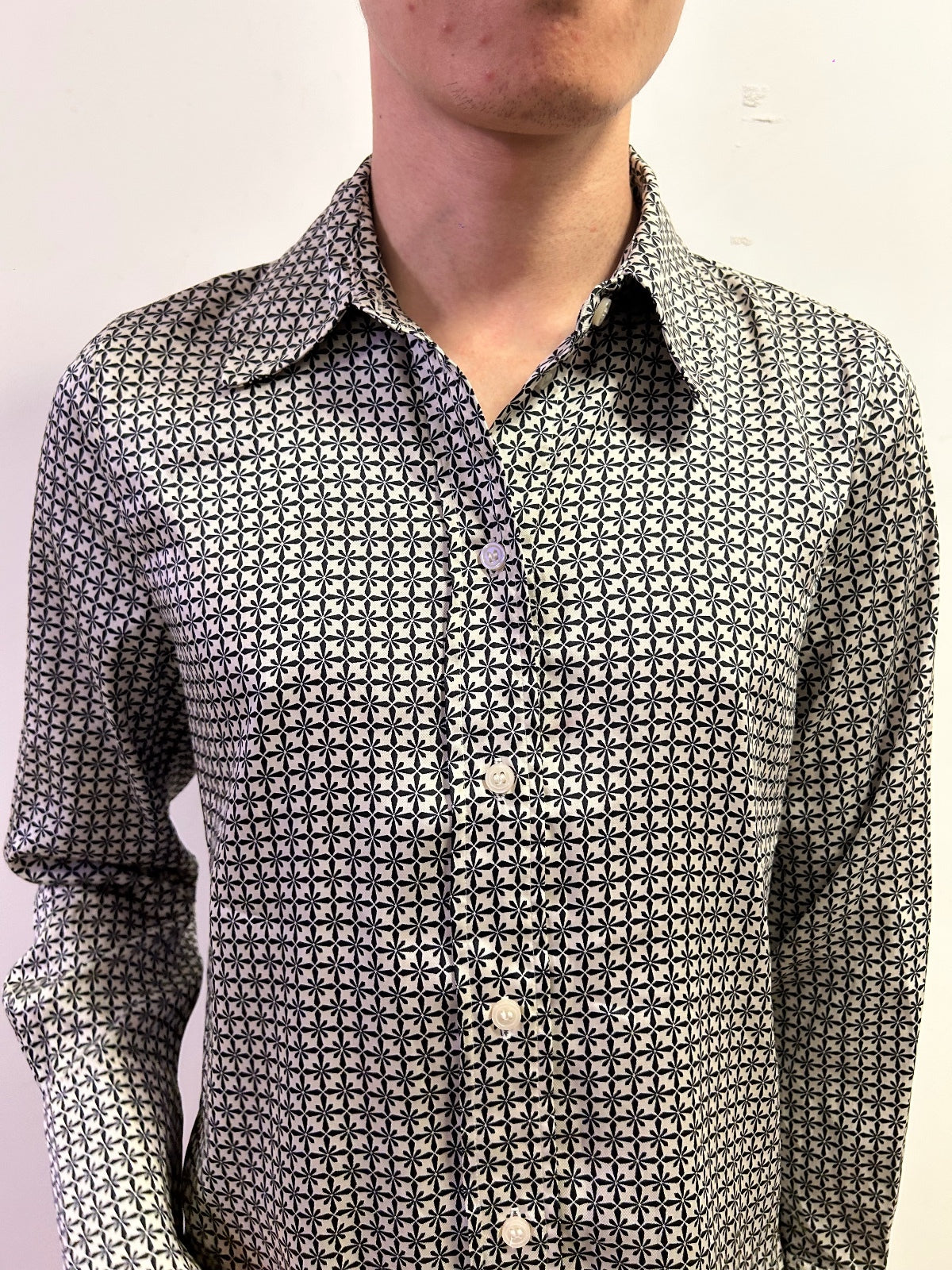 H&M Premium Geometric Print Shirt Size S  Long Sleeve Smart Casual Shirt