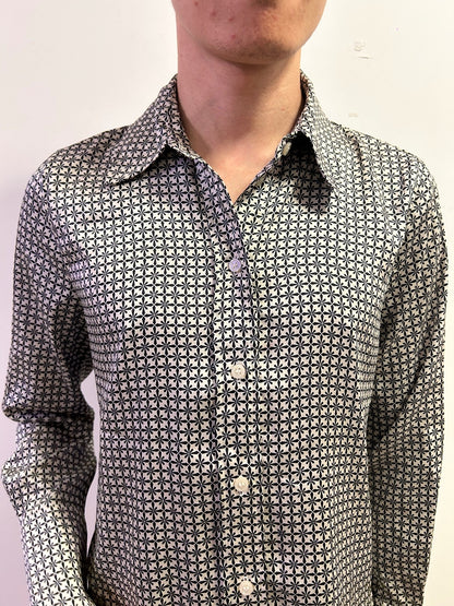 H&M Premium Geometric Print Shirt Size S  Long Sleeve Smart Casual Shirt