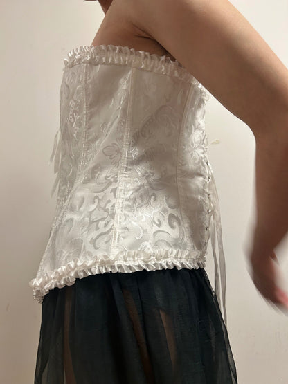 Ivory Satin Jacquard Lace-Up Corset Bustier | XXL Victorian Coquette Bridal Top