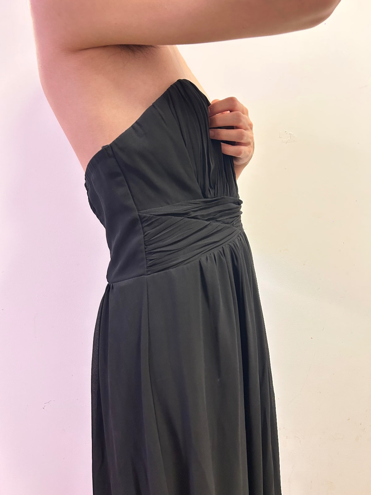 Flower by Charms Paris Black Strapless Chiffon Maxi Dress Size L