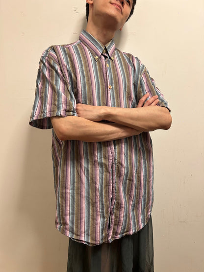 State of Art Men’s Striped Button-Down Shirt XL 100% Cotton Pastel Vintage