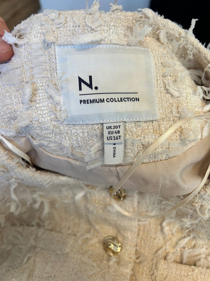 NEXT Premium Cream Bouclé Tweed Jacket Gold Button Textured Blazer UK 20