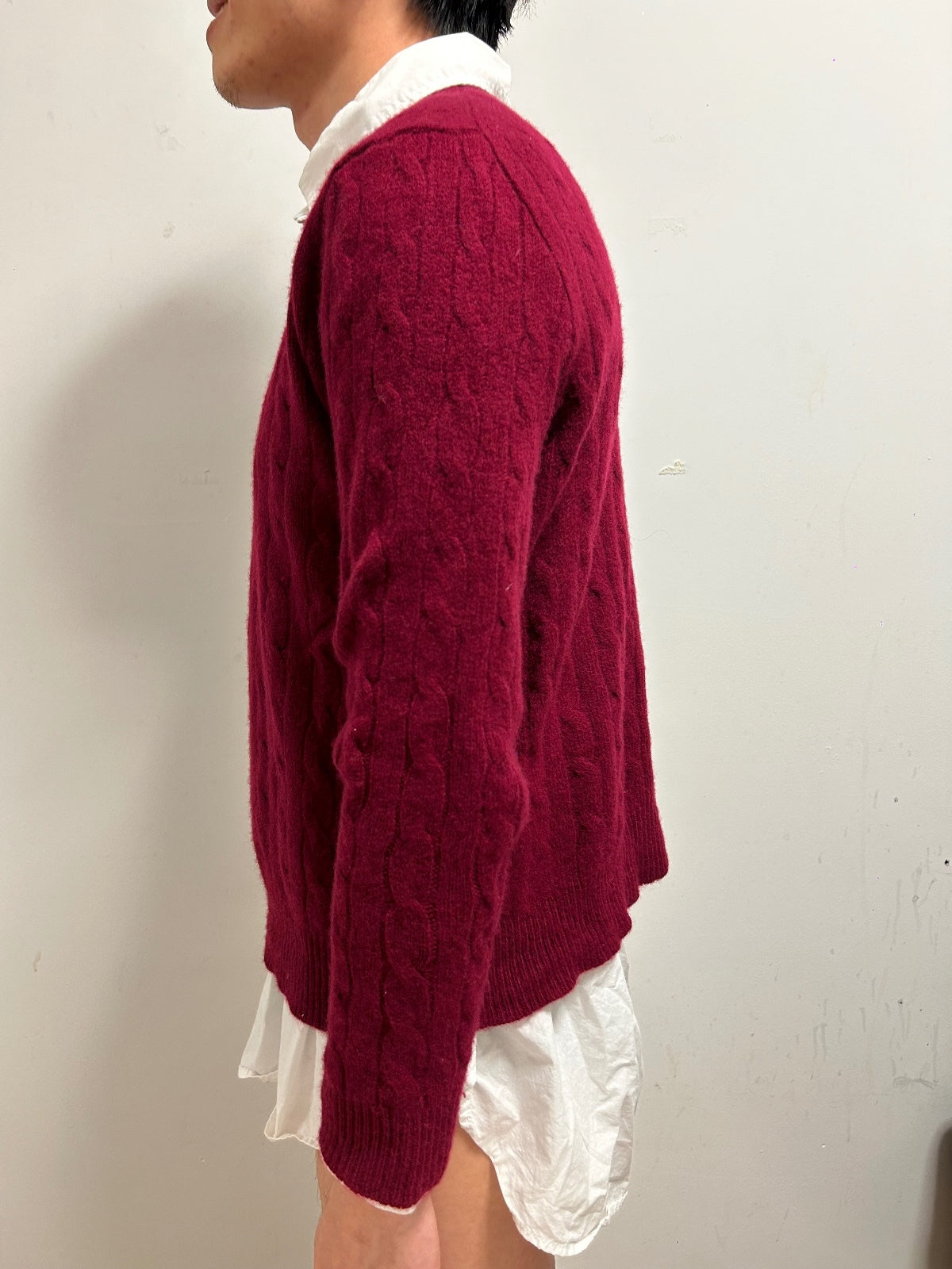 Polo Ralph Lauren Burgundy Cable Knit Wool Cashmere Jumper