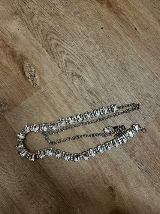 Crystal Rhinestone Chain Waist Belt Silver Statement Waist Chain