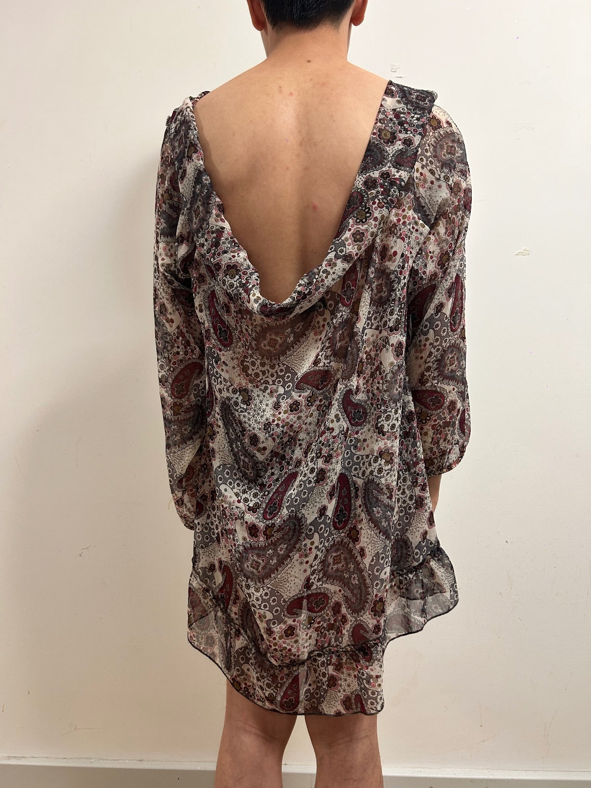 Vintage Paisley Chiffon Blouse Size XXL Sheer Bohemian Romantic Top