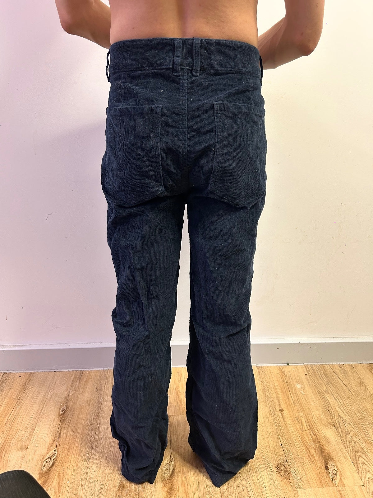 FatFace Navy Corduroy Straight Leg Trousers | UK 14 British Soft Cotton Blend