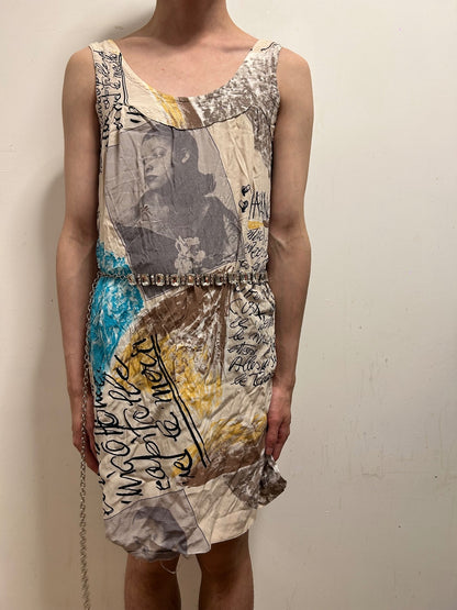 French Abstract Art Print Dress | Sleeveless Midi Dress  UK 12 Paris Boutique