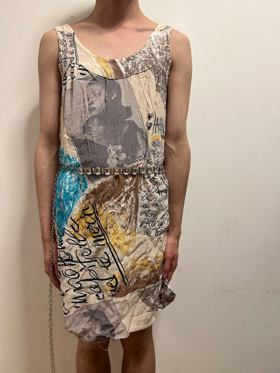 French Abstract Art Print Dress | Sleeveless Midi Dress  UK 12 Paris Boutique
