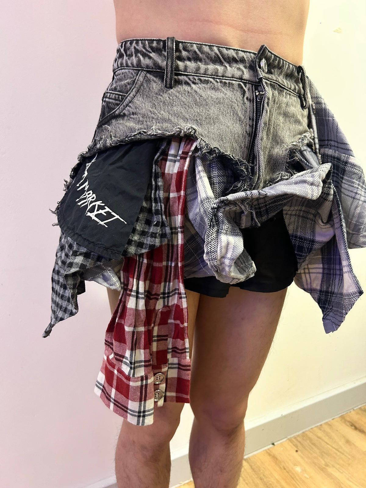 WEIRD MARKET Deconstructed Patchwork Mini Skirt S  AvantGarde Punk Grunge Y2K