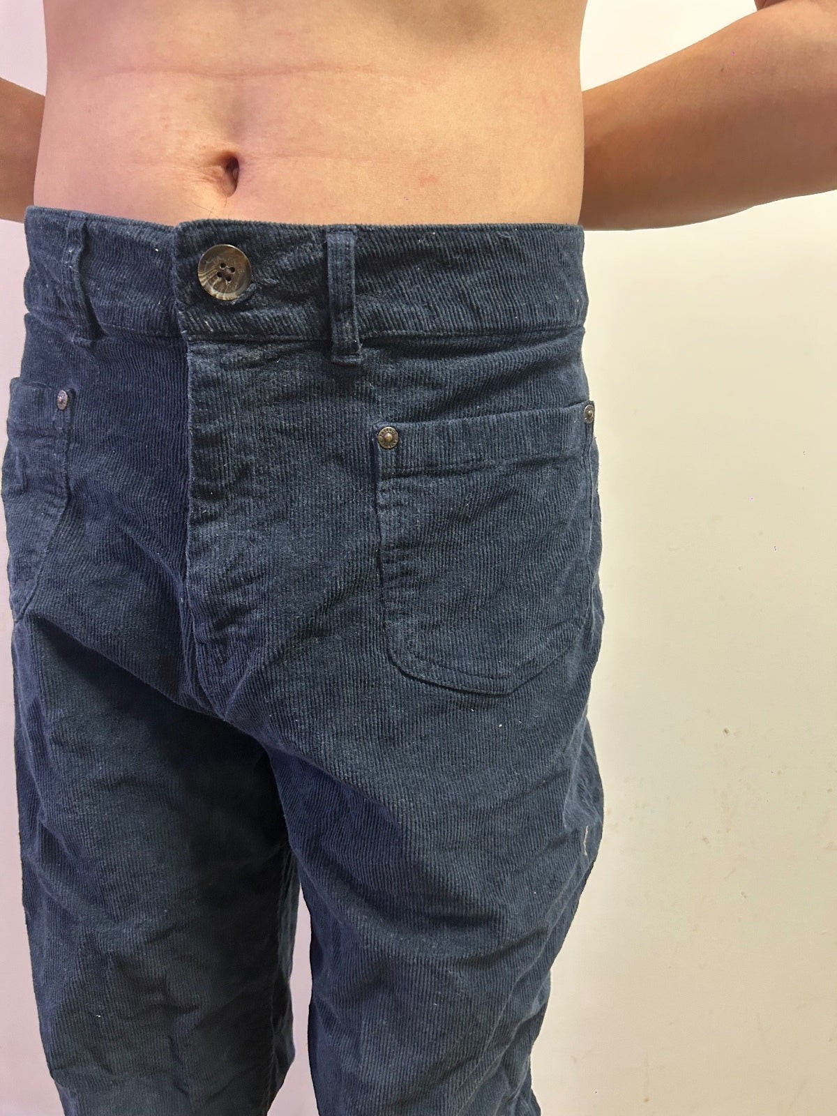 FatFace Navy Corduroy Straight Leg Trousers | UK 14 British Soft Cotton Blend
