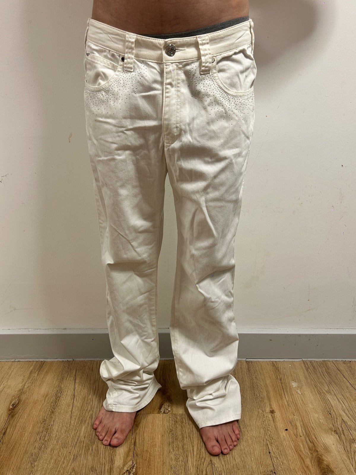 Armani Jeans AJ White Straight Leg Jeans W29 Italian Designer Denim Crystal