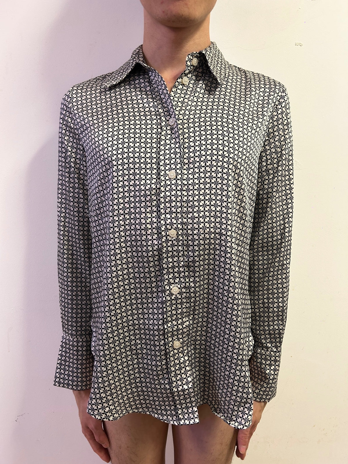 H&M Premium Geometric Print Shirt Size S  Long Sleeve Smart Casual Shirt