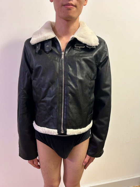 Hollister Faux Leather Aviator Jacket | Shearling Biker Coat M