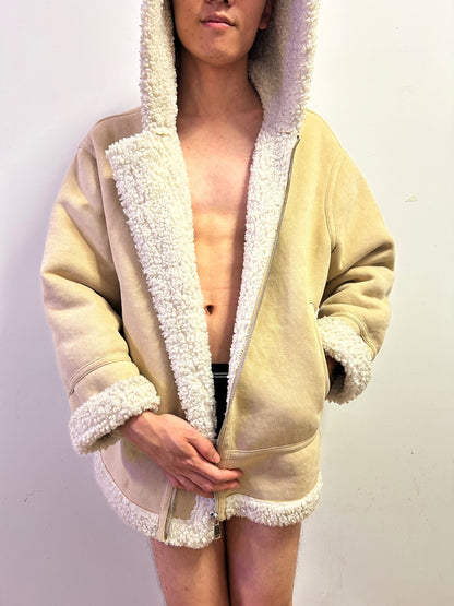 Zolla Reversible Teddy Fleece Faux Suede Hooded Jacket Double-Sided Winter Coat