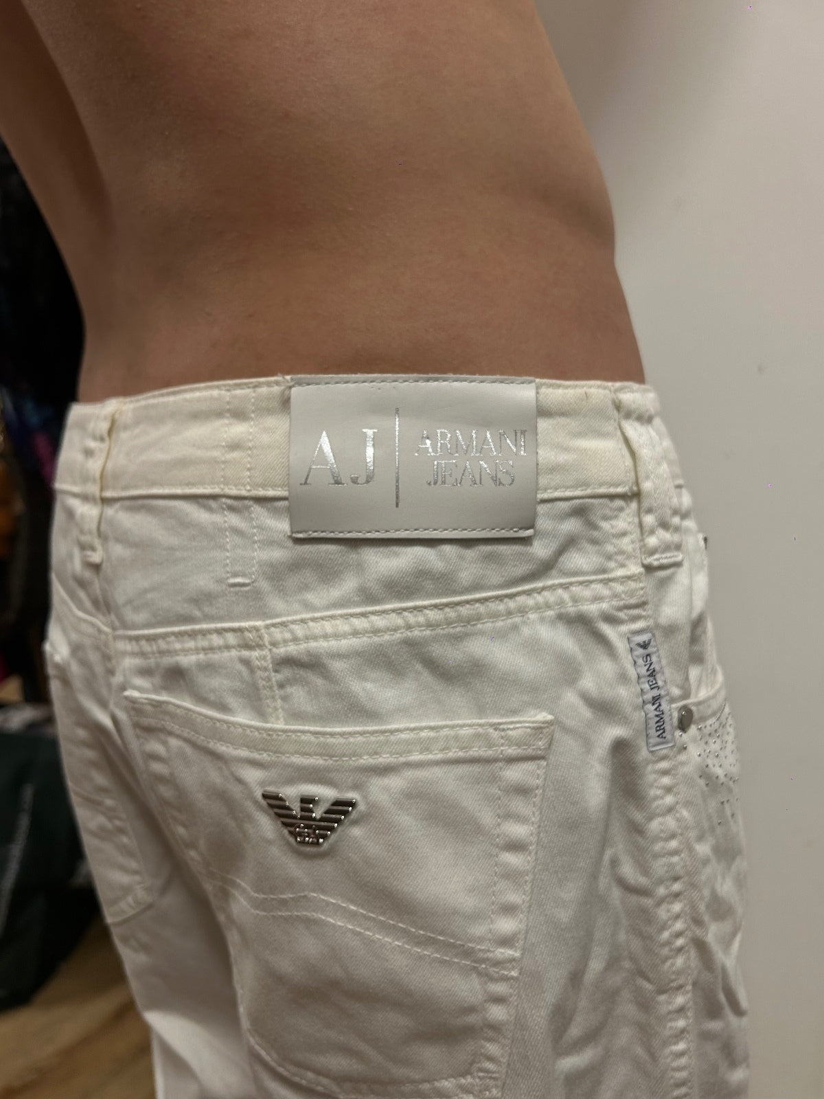 Armani Jeans AJ White Straight Leg Jeans W29 Italian Designer Denim Crystal