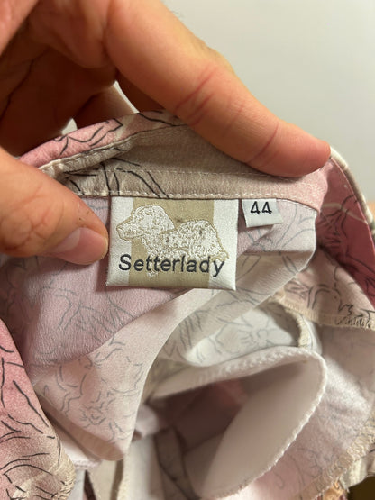 Vintage Setterlady Floral Blouse 44 UK 16)Pink Botanical Short Sleeve Shirt