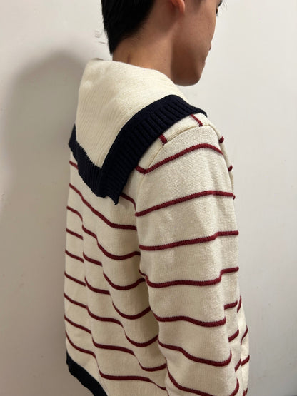 NPAUD Breton Stripe Knit Cardigan │ Gold Button │ Size L