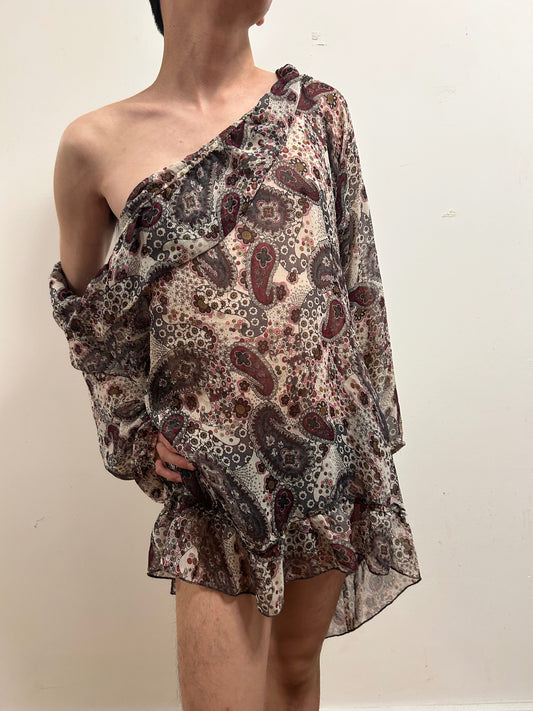 Vintage Paisley Chiffon Blouse Size XXL Sheer Bohemian Romantic Top