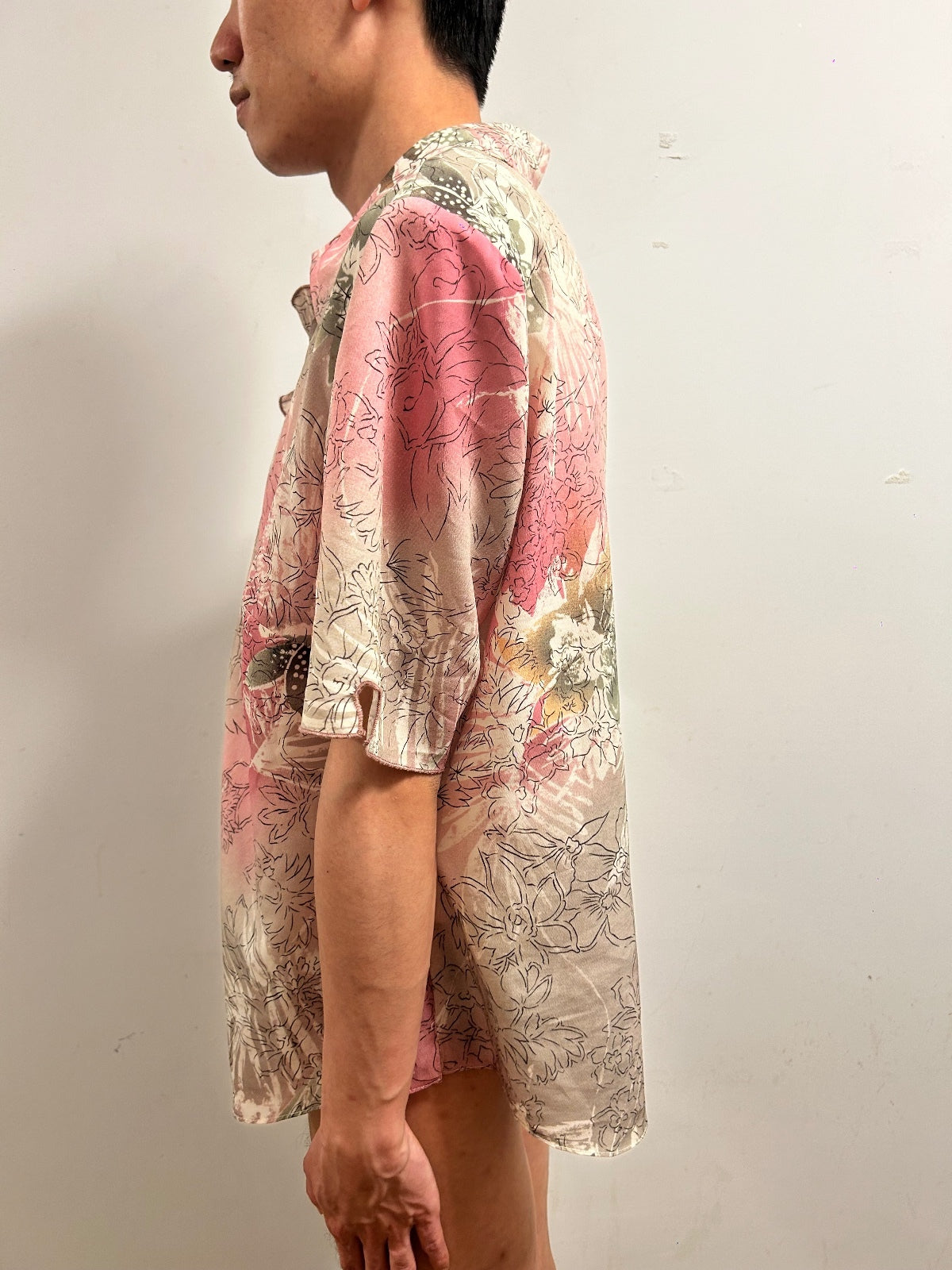 Vintage Setterlady Floral Blouse 44 UK 16)Pink Botanical Short Sleeve Shirt