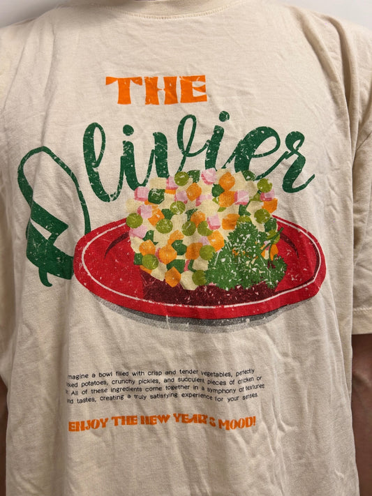 Sela Graphic T-Shirt | “The Olivier” Food Print Tee | Size M